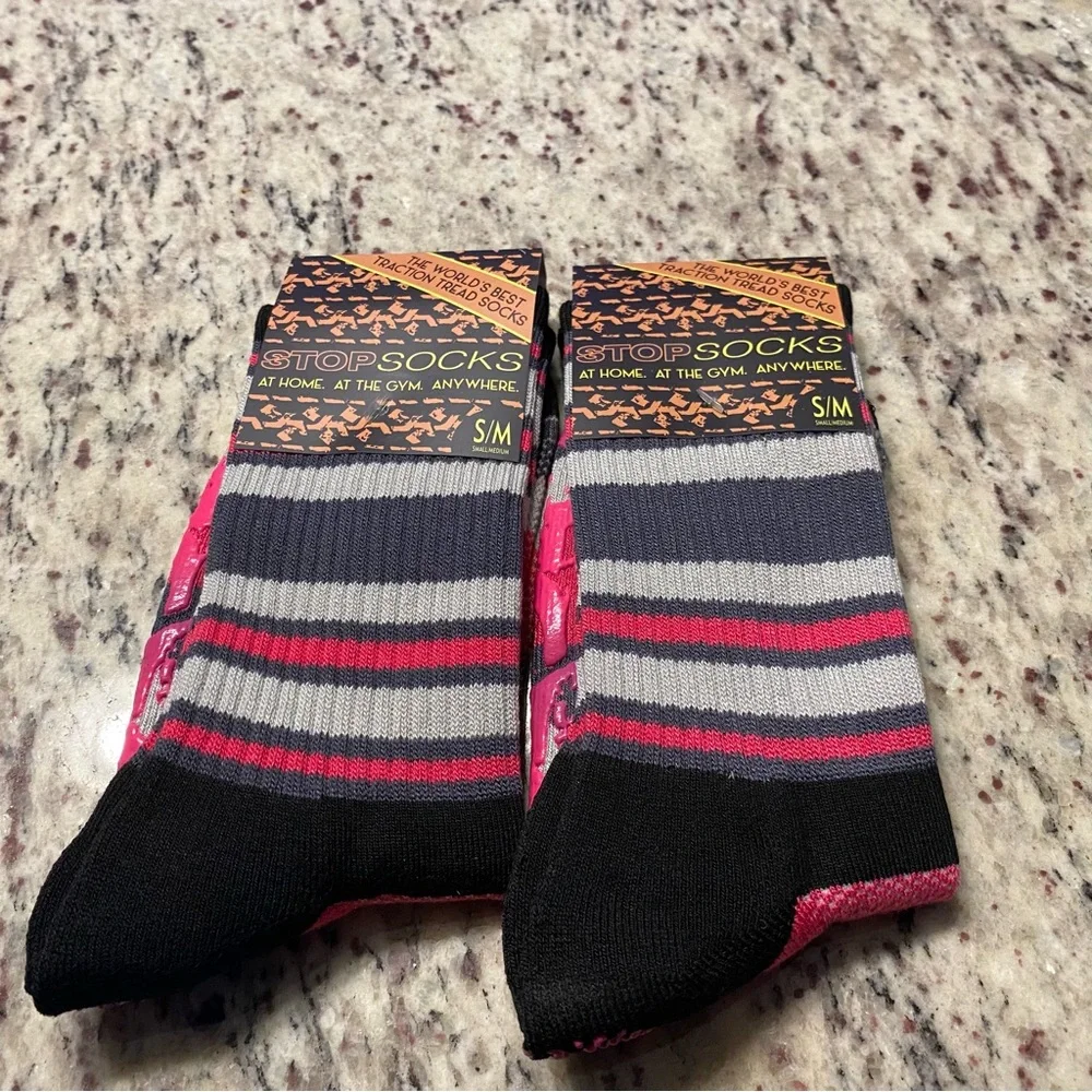 Stop Socks womens size small medium stripes pink black traction new with tags
